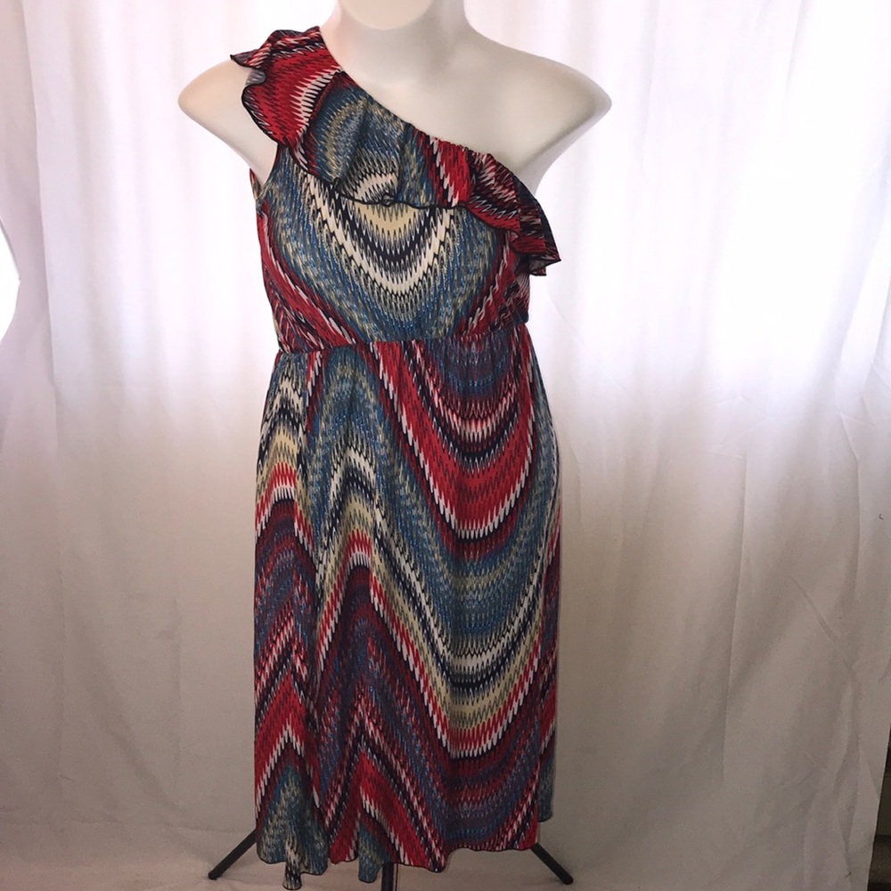 Red White Blue Dress Ruffle one shoulder Retro 4th fourth of july USA America - Picture 4 of 7